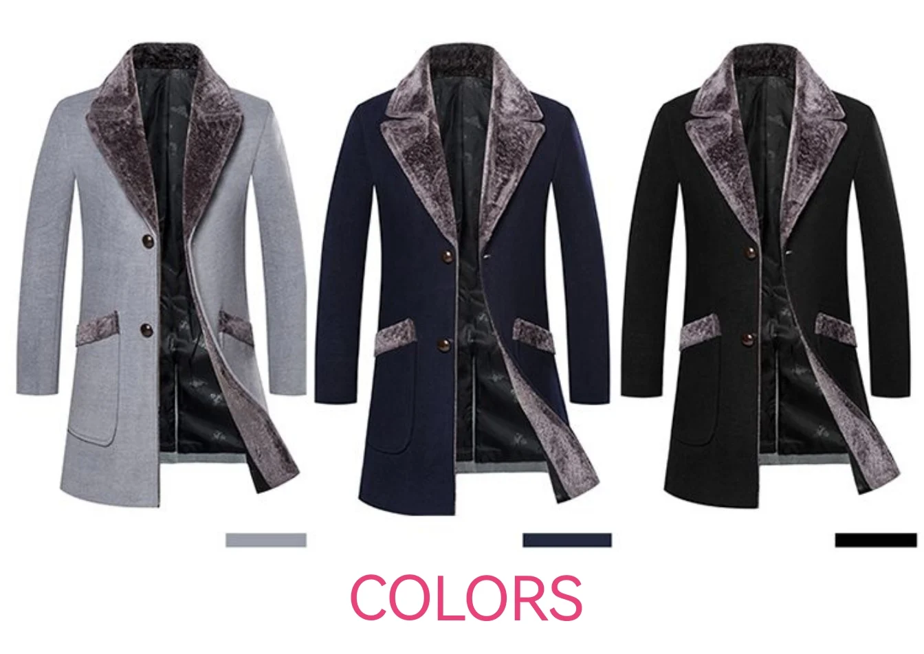 High Quality Male Fleece Overcoat Men's Coat Woolen Coats Jacket with Fur Collar Thick Warm Slim Mid Long Winter Wool_voghion.com