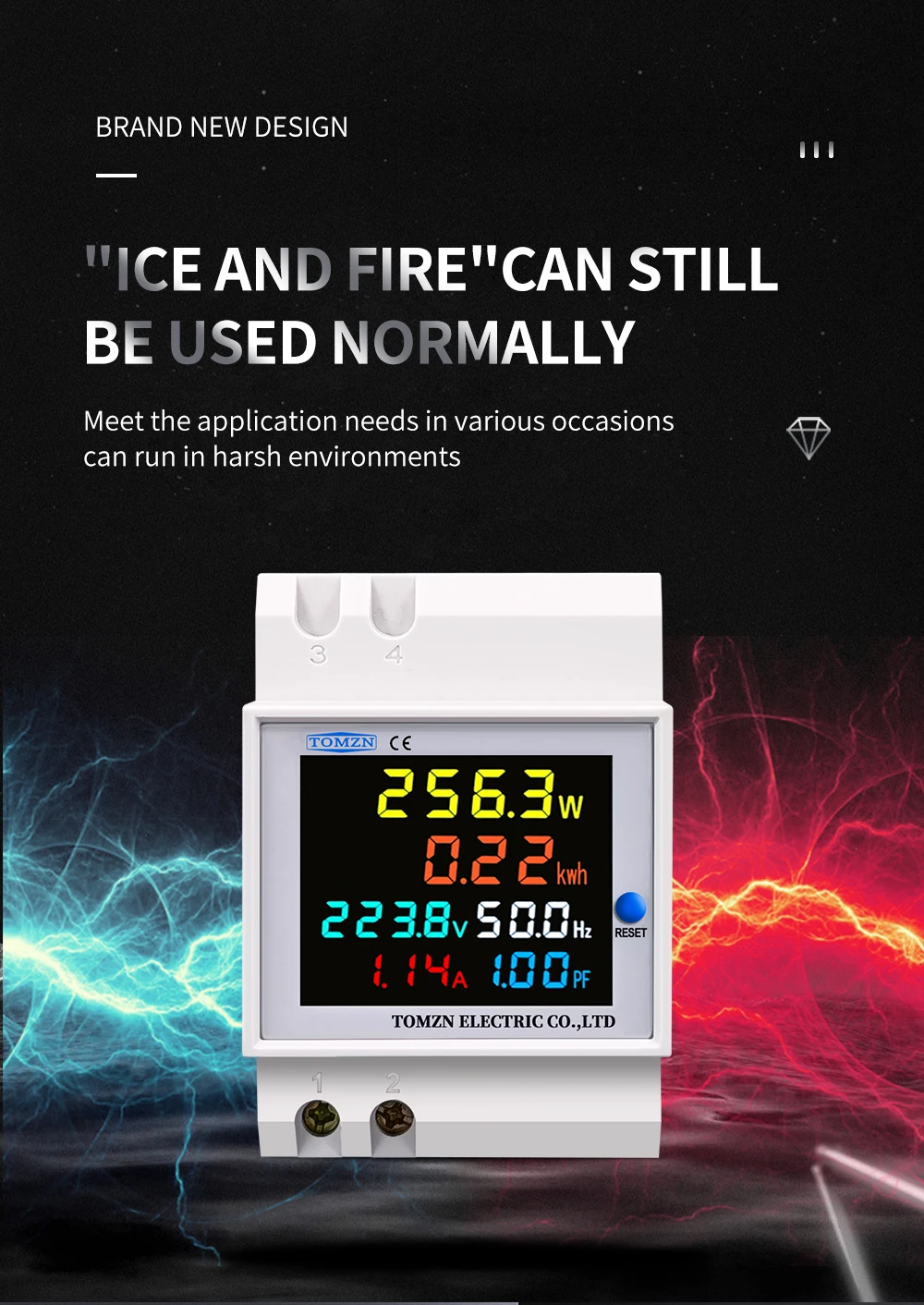 TOMZN 6IN1 Din Rail AC Monitor 110V 220V 100A Voltage Current Power Factor Active KWH Electric Energy Frequency Meter VOLT AMP