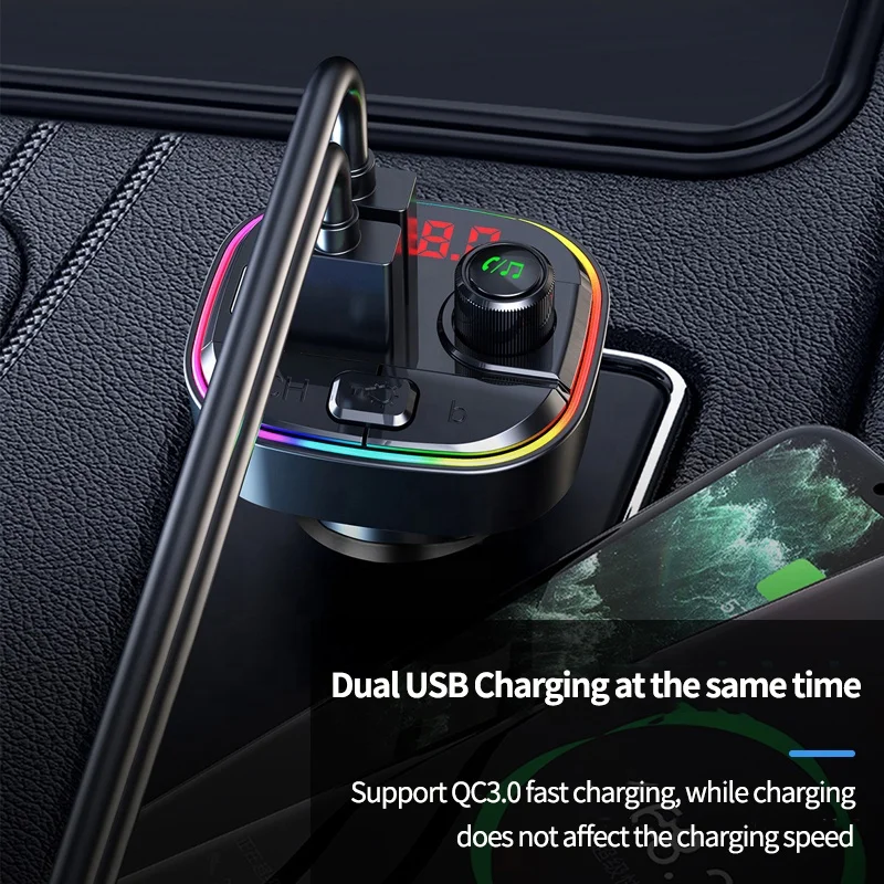 Dual USB Ports Display Modulator Fast Charger Bluetooth Car Kit