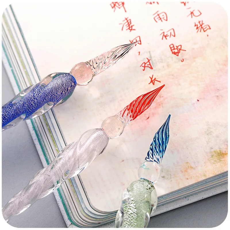 Crystal Glass Dip Pen Fountain Pen With Colorful Promotional Signatures Pen for Gift