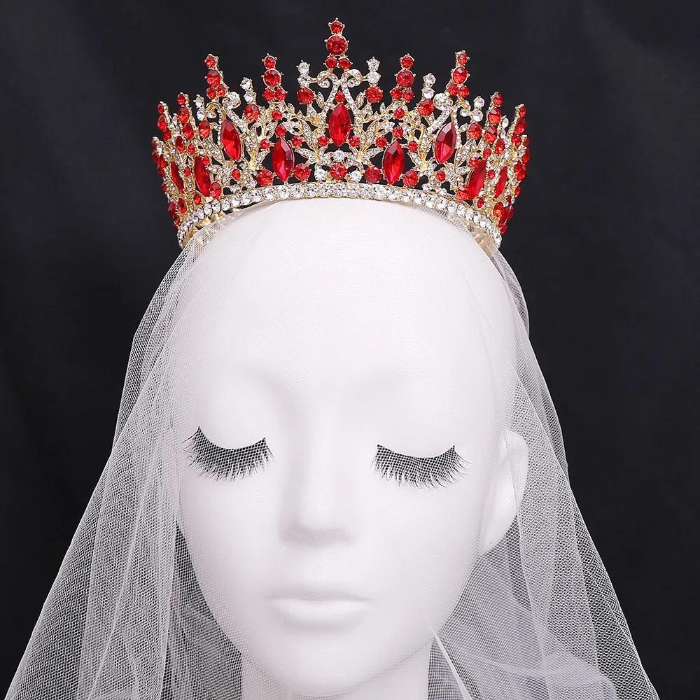 Diadème Femme Strass - Couronne Faux Cristal, Or Ton Rouge