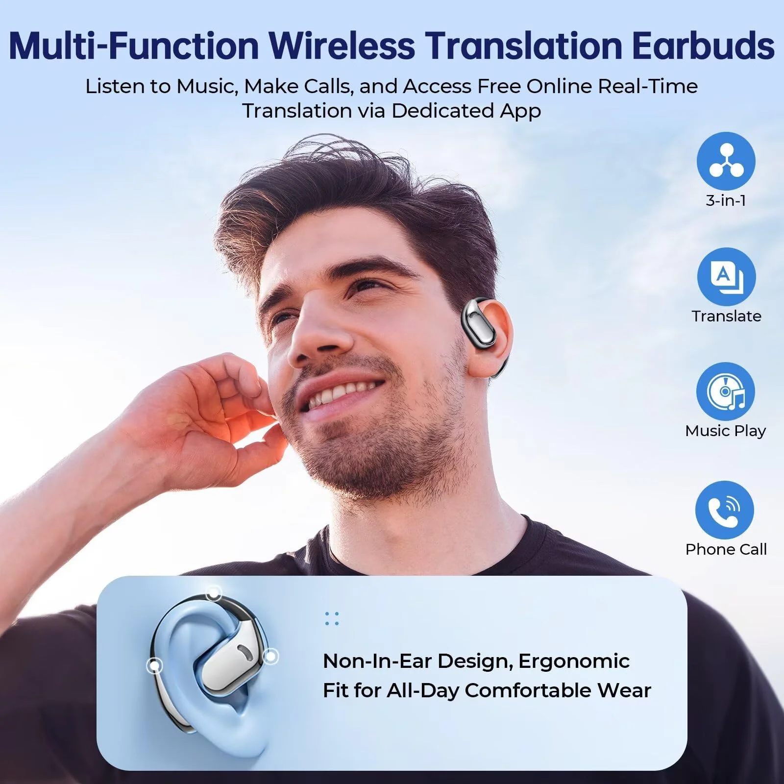 Real Time 144 Language AI Smart Translator Earbuds IOS Android App Compatible for Bluetooth Headphones Voice Translation Feature