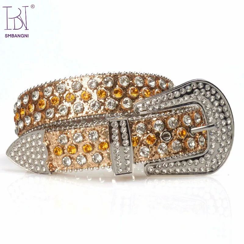 Женский кожаный ремень со стразами