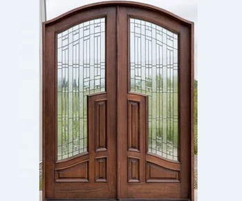 Triple panes modern solid mahogany wood arched top entry doors exterior