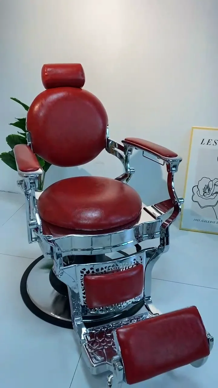 Retro Hair Cut Chair Professional Heavy Duty Men Reclining Salon Chair