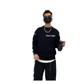 New Customization Jacquard Knit Wear Fashionable  O-neck Casual  Black Pullover Sweater for Men