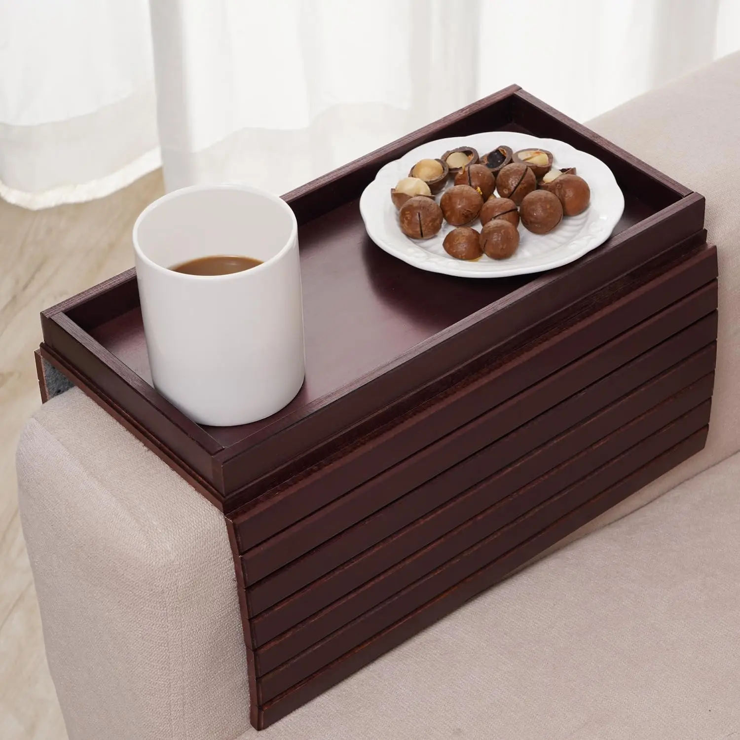ZC Custom Couch Tray Anti-Slip Couch Armrest Table Customized Logo Couch Arm Tray Sofa Armrest Tray for Livingroom