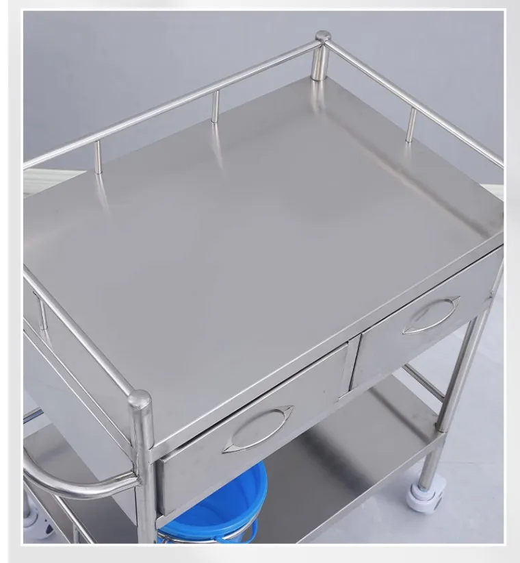 NEWOUYA Medical Products 2 Shelves Stainless Steel Nursing Trolley with Drawer