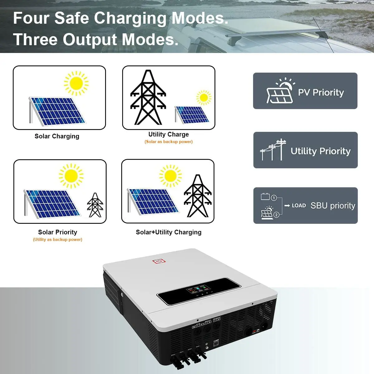 DEMUDA 8.2KW 10.2KW 48V 220VAC Pure Sine Wave Solar Hybrid Inverter Dual MPPT Inverter Charger For Solar Energy System