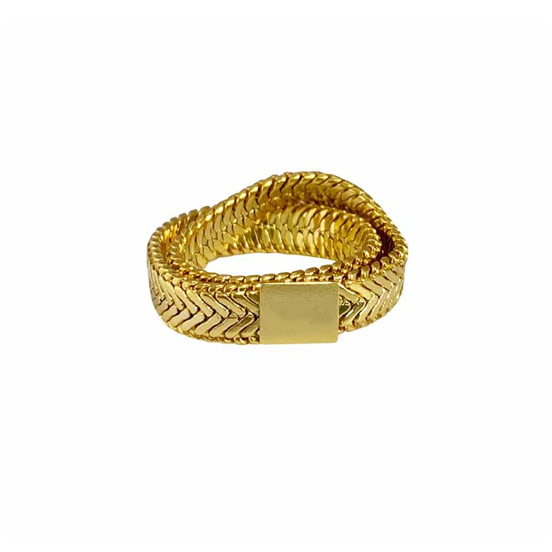 Snake Bone Chain Weaved Gold Ring 