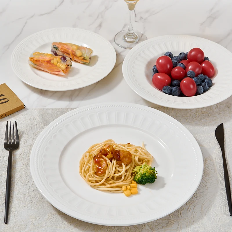 Customizable Quantity Color White Ceramic Tableware Set Minimalist Design Dishwasher Safe High Quality Porcelain for High-End