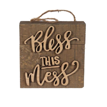 OEM and ODM Customized Home Decor Office Kitchen Hanging Farmhouse Bless This Mess Farmhouse Wooden Sign
