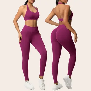 New Trend Nude Fashion High Waist Seamless Yoga Set for Woman Clothes Hip Lift Push-Up Fitness Running Pants Leggings Suit