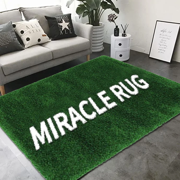 Unique Solid Shag Grass Medium Green Carpet Mat Rectangular Indoor