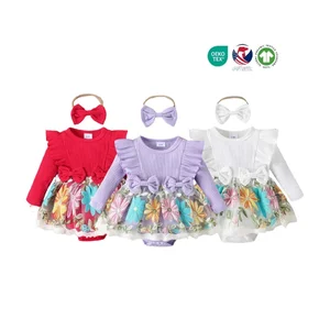 Baby Girl Floral Cotton Romper Toddler One Piece Playsuit Jumpsuit 2PCS Plain Rompers for Spring Season