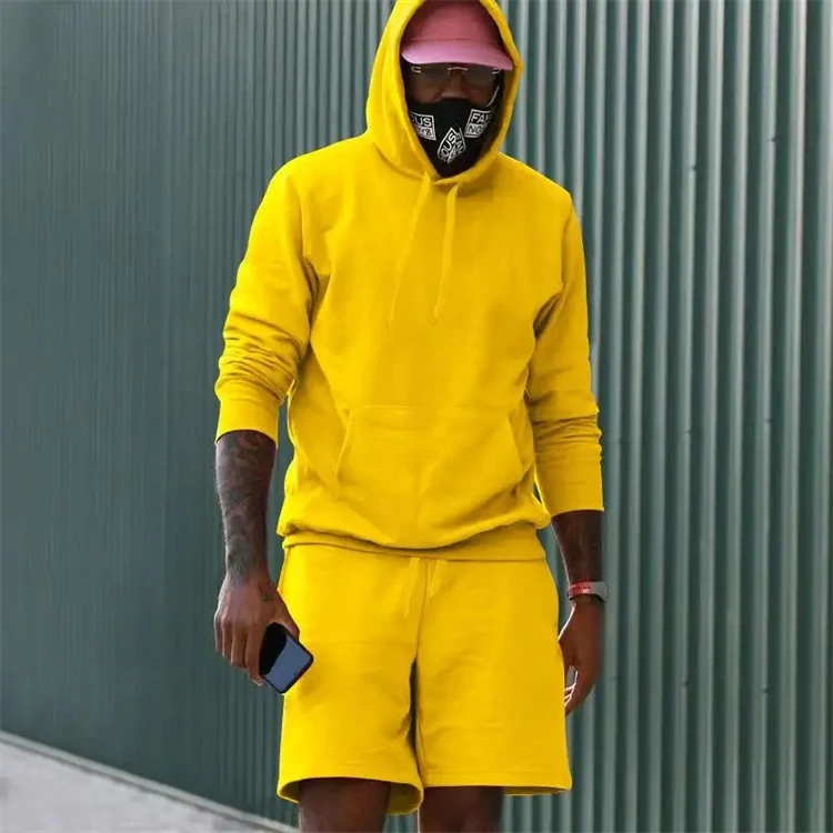 Survêtement d'été personnalisé solide, ensemble 2 pièces à capuche, tenue Fiess, Shorts décontracté és pour hommes, ensembles de jogging de gymnastique, Set651_voghion.com