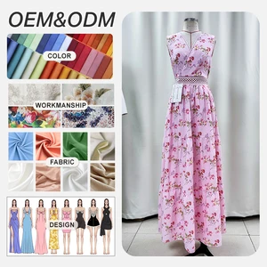 Custom Women Clothing Manufacturers Elegant Flower New Mid-Waist Flying Sleeve Skirt Spring Summer Breathable Fashion Commuters