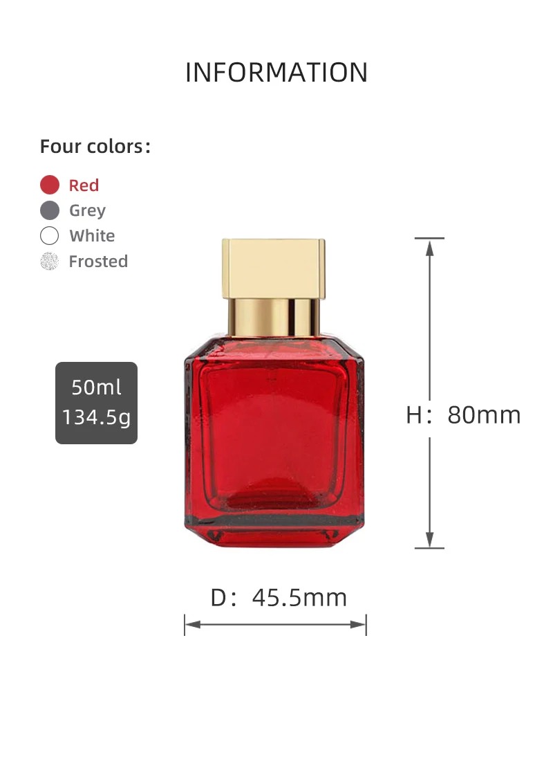 Fashion Empty Fillable 4 Color Glass Perfume Bottle 50ml Screw Cap