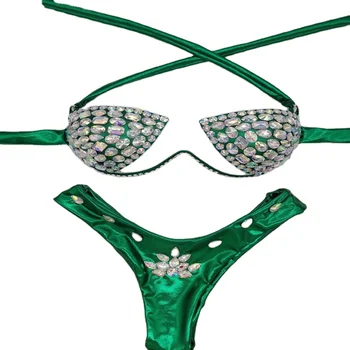 High Priestess Birthday Crystal Diamond Bikini Set with Full Coverage Thong