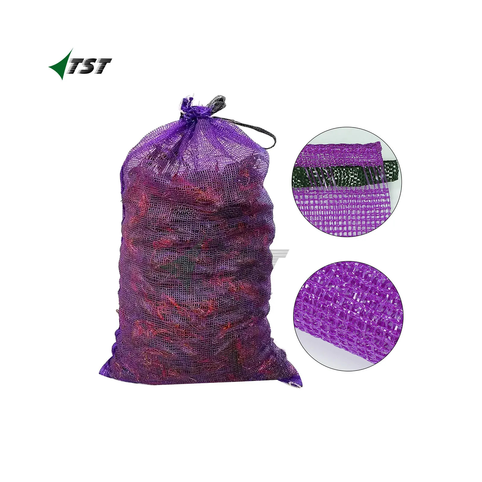 Packing Onion Garlic Potatoes Vegetables and Fruits Plastic Wholesale Price Leno Mesh Bag with Custom Drawstrings