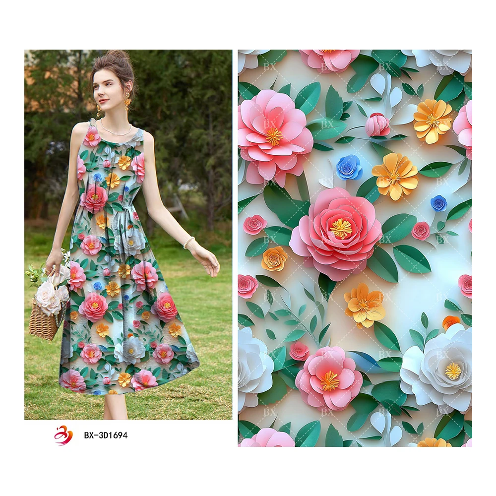 45s Custom Floral Woven Rayon Challis Fabric Kain Digital Printed Spun 100% Viscose