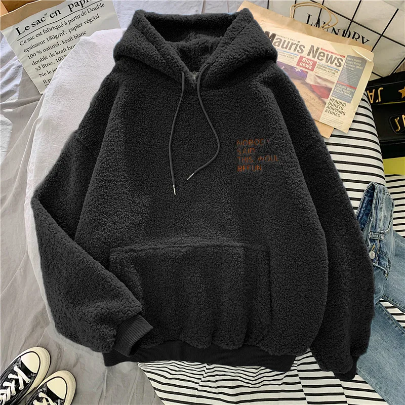 Thickened Sweatshirt Women Casual Solid Long Sleeve Loose Fit Tops ...