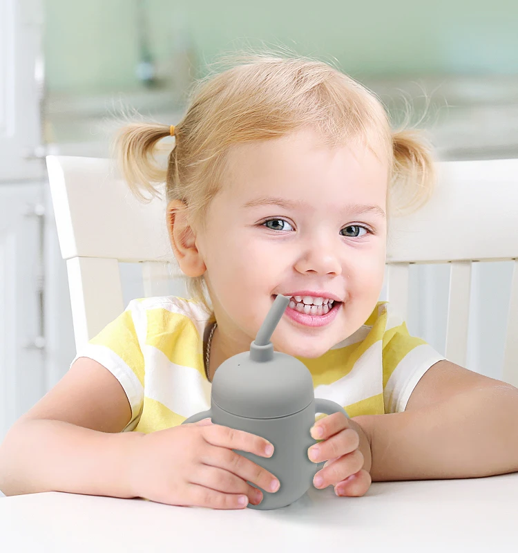 Wholesale Food Grade Silicone Baby Sippy Cups With Handles Holder Kids