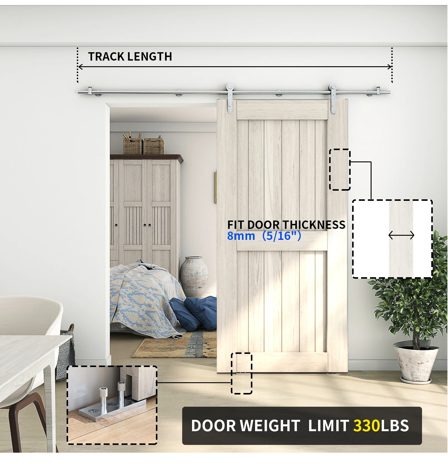 American Rustic Barn Door Lock Hardware Stainless Steel Bypass Sliding