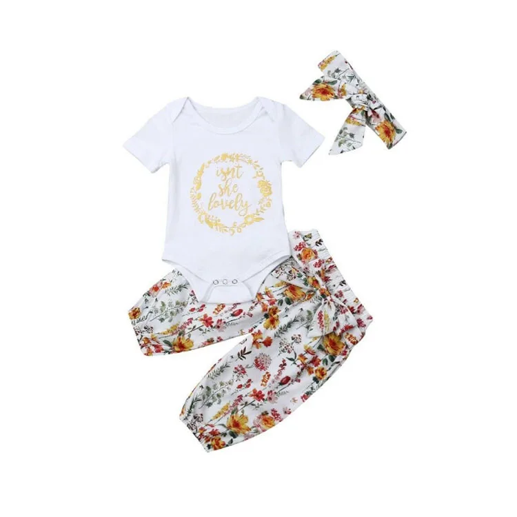 Nuevo Verano Bebé Mamelucos Chicas Cartas Impresión Mono Floral Pantalones  + Diadema Niños 3 Piezas Conjunto De Ropa Para Niños - Buy Conjunto De Ropa  Para Niños Product on 