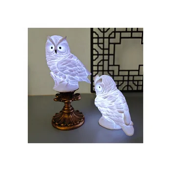 White plastic 3d light story resin luminous crafts enamel lamp with light flower animal shape owl night light