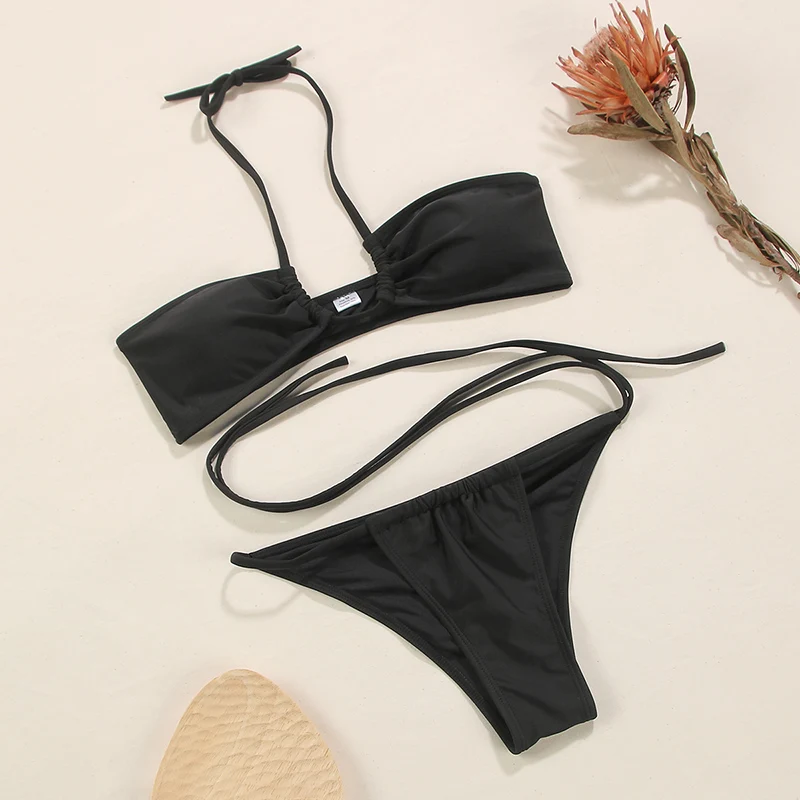 Custom Wholesale Solid Black Bikinis Wholesale Open Sexy Design 2 ...