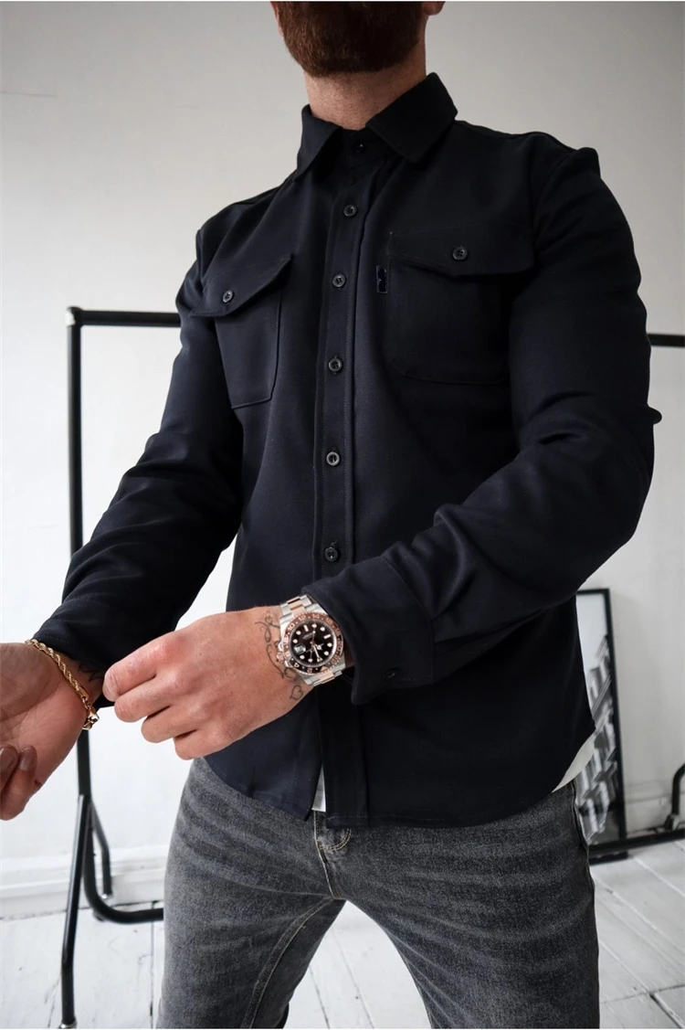 Men's Autumn Winter New Full Sleeve Casual Shirt Outdoor Spring Autumn Design Solid Color Men's Shirt