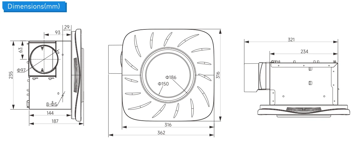 Light Bathroom Exhaust Fan, 112, CFM, 6000K, LED - detail 22