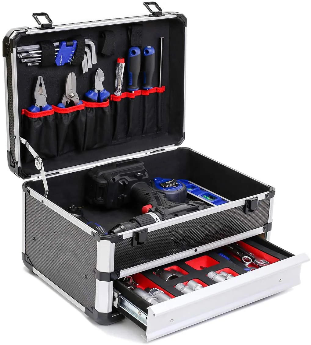 Portable Large  Aluminum Tool Box with Drawer Storage Carrying Toolbox