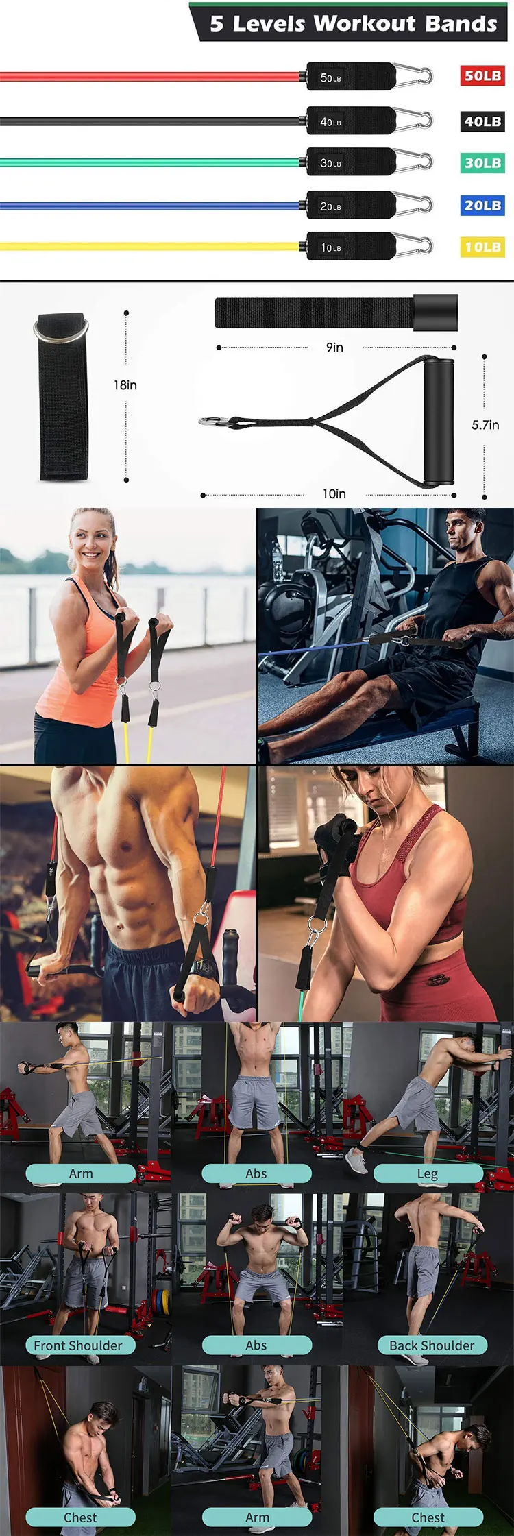 Custom Printed Resistance Bands Bar Wholesale Adjustable Fitness Band