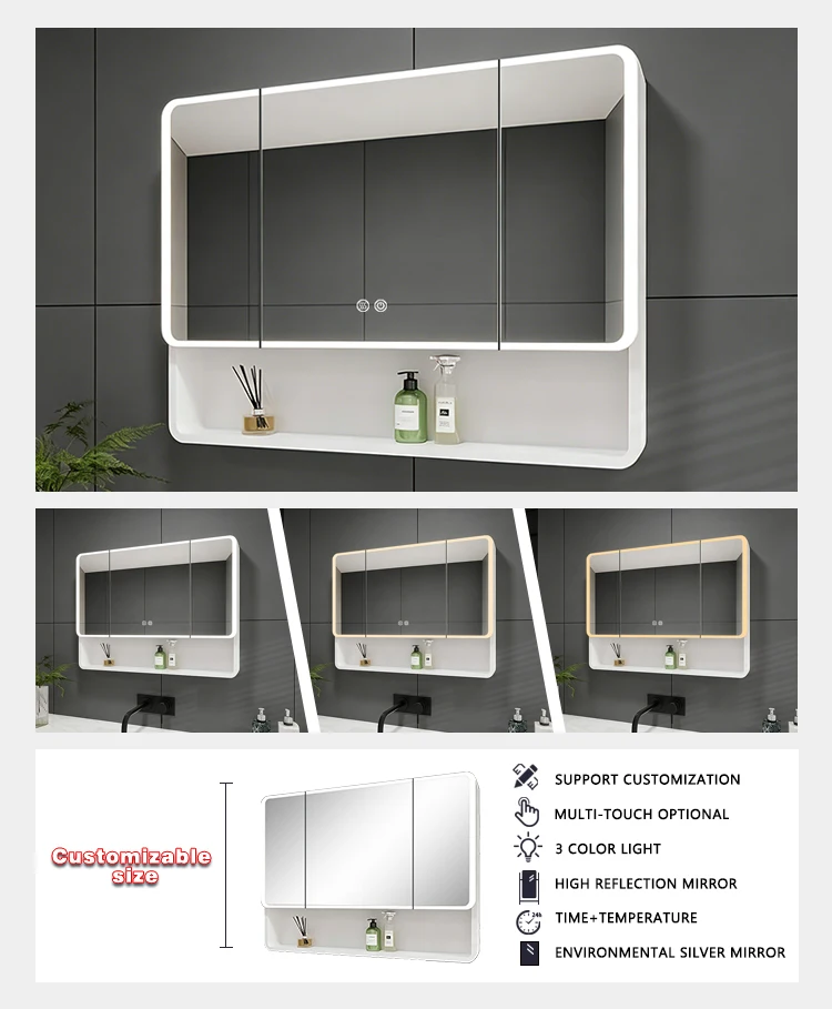 product hot selling modern customized white led bathroom vanity cabinet rectangle aluminum mirror cabinet for hotel villa bathroom-4