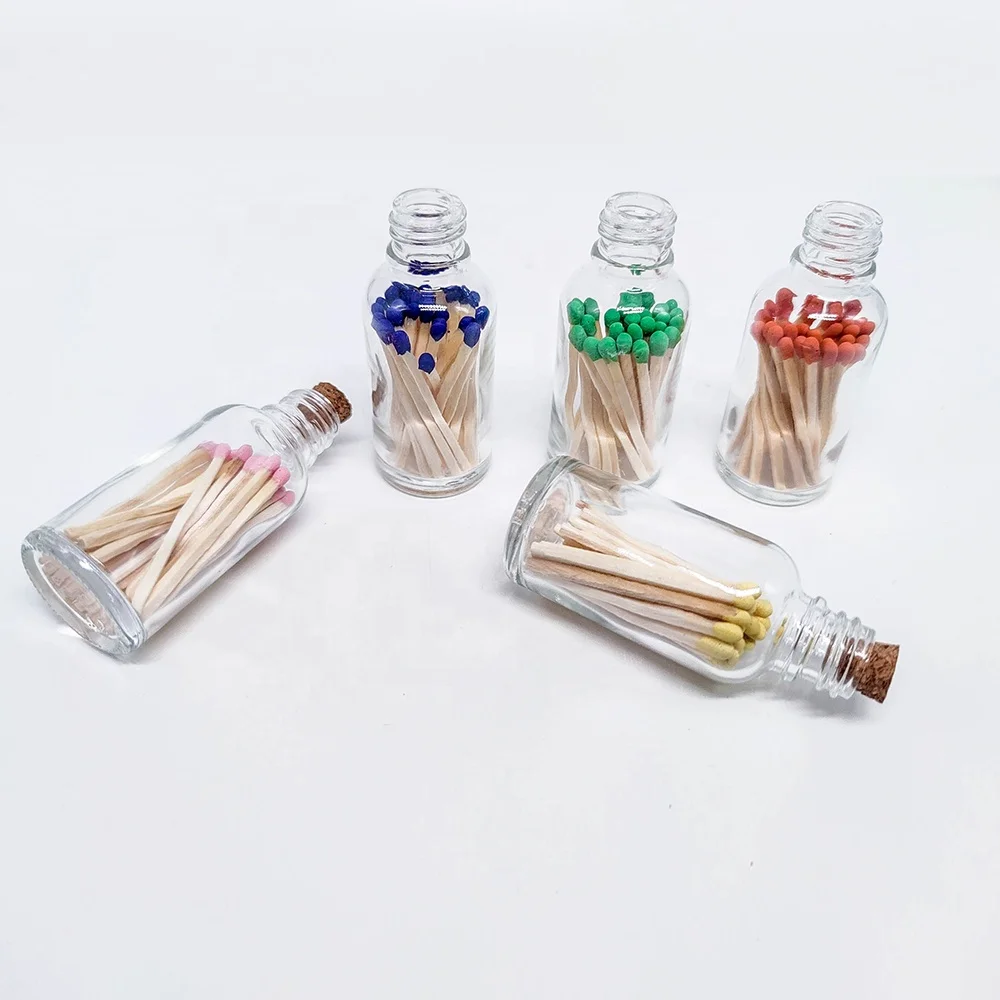 Custom Sticker Matches Glass Jar Colored Matchsticks Bottle Matches Jar