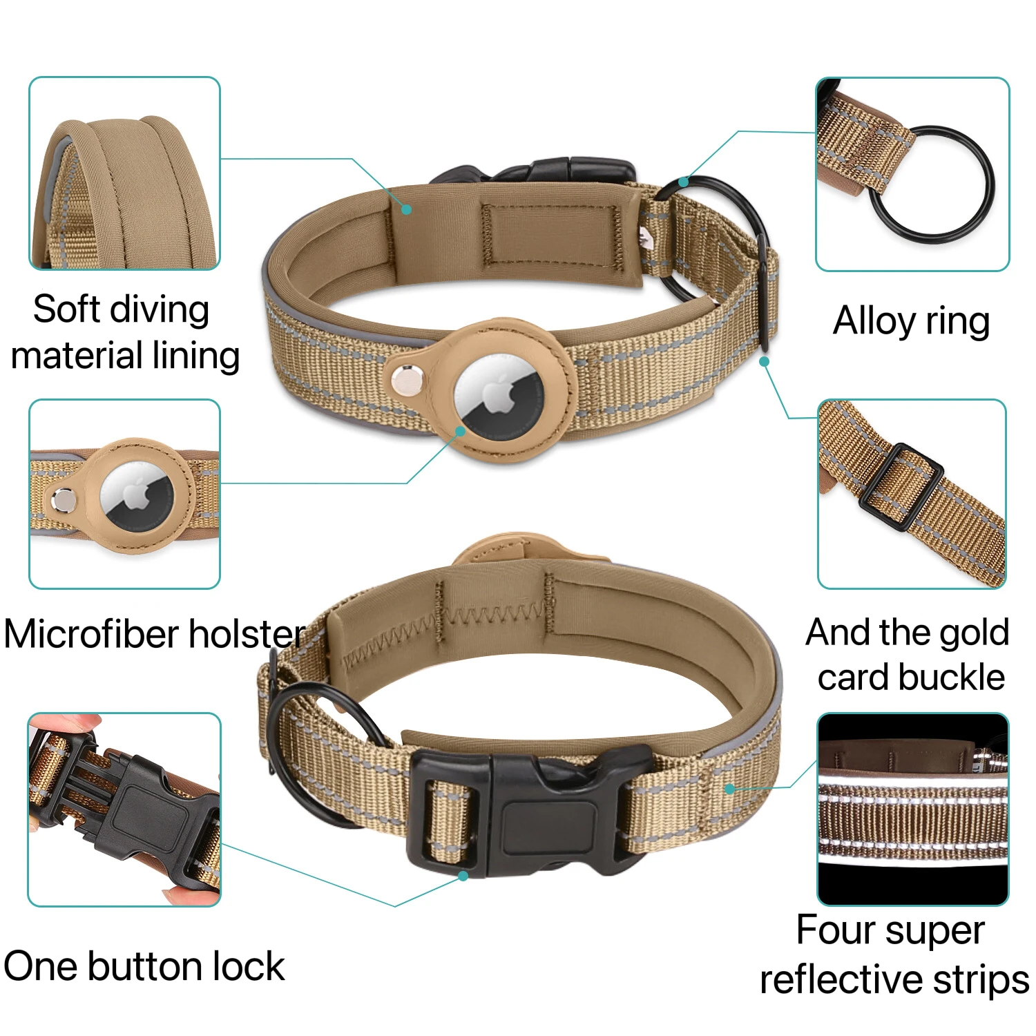 High Quality Airtag Adjustable Nylon Led Dog Pet Necklace Light
