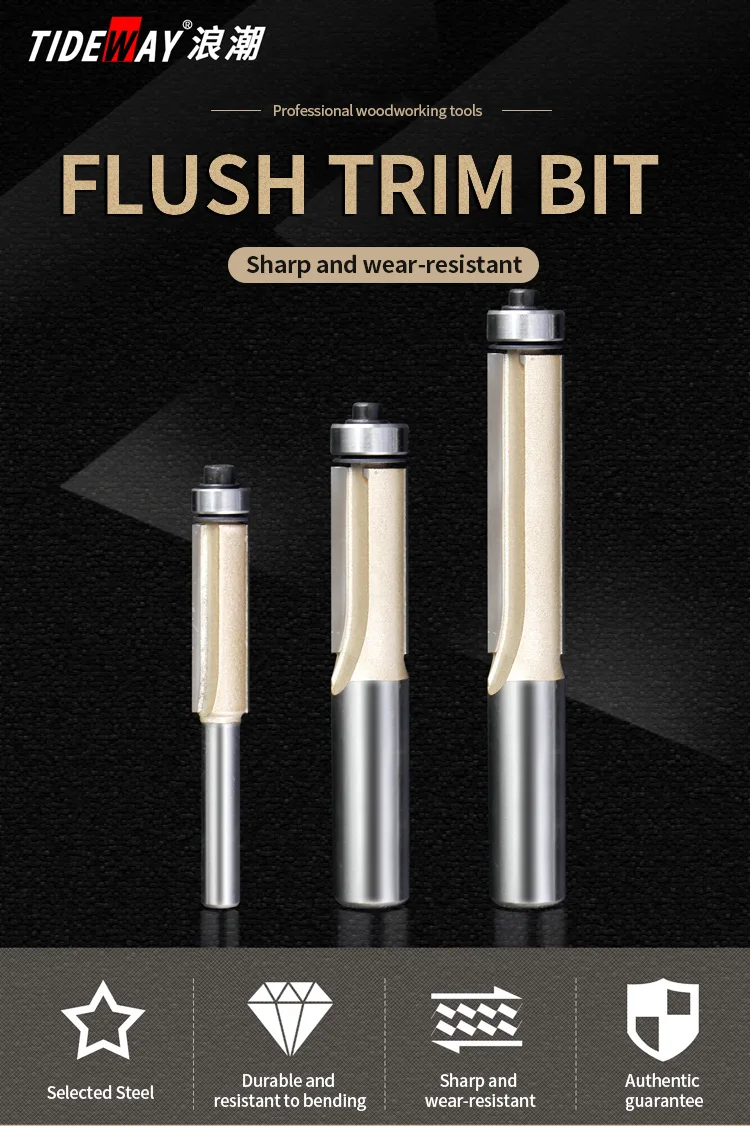 Tideway CNC Router Bit 1/2 1/4 Shank Carbide Double Flute With Bearing ...