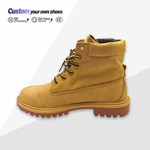 Classic Yellow High Top Men's Casual Boots Waterproof Non-Slip and Wear-Resistant Thick Soled for Autumn/Winter Outdoor Wear