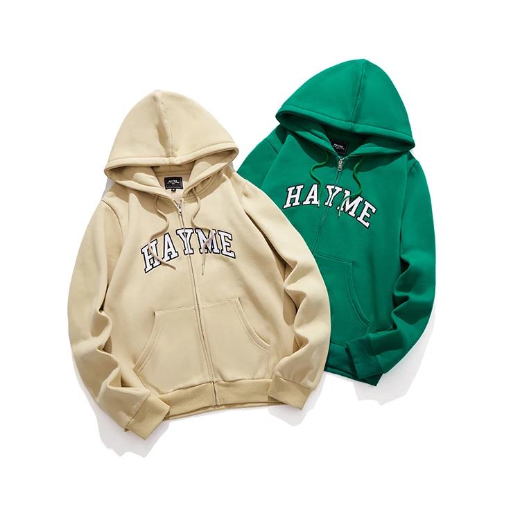 Heavy Thick Fleece Graphic Embroidered Hoodies Full Zip Up Hoodie Custom Unisex Hoodies For Men