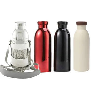 Premium Electroplate Sports Water Bottle, Double Wall Insulated Thermal Water Bottle,  Vacuum Flask with Shoulder Strap