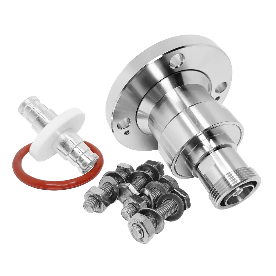 Bộ chuyển đổi mặt bích EIA 4 lỗ loại IF70 do nhà máy cung cấp, chuyển đổi từ mặt bích EIA 1-5/8 sang đầu nối cái DIN 7/16, bộ chuyển đổi đồng trục RF sẵn hàng