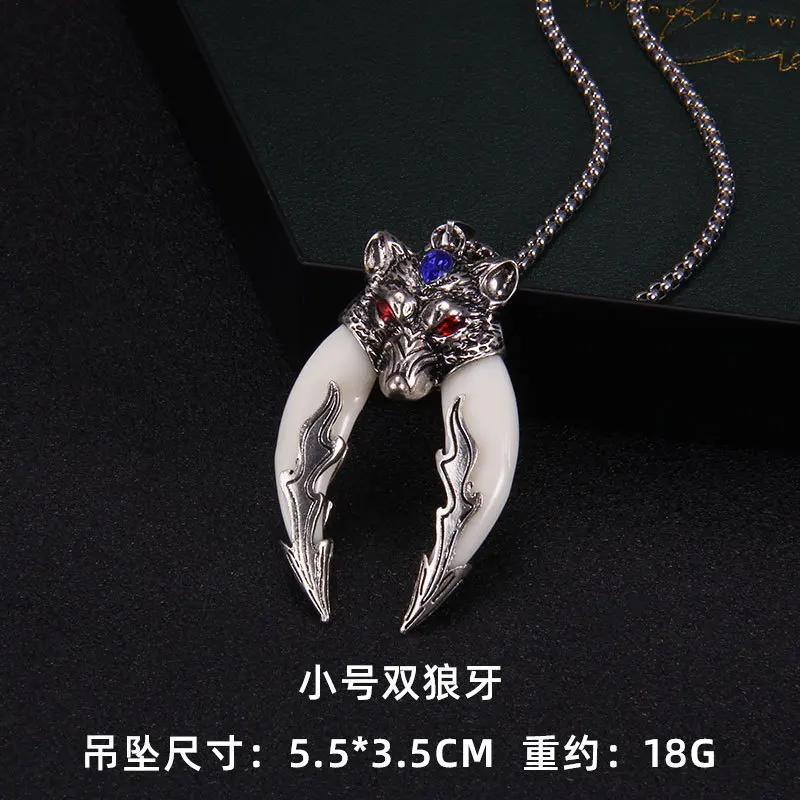 Viking Double Wolf Tooth Stainless Steel Necklace for Men