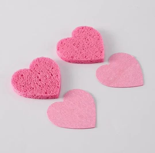 Cute heart-shaped environmentally friendly natural wood pulp sponge for deep cleansing facial bathing compression sponge