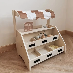 Wooden Montessori Toy Educational Game Market Stall Kids Role Pretend Play Shop Market Mini Fruit Stand Set