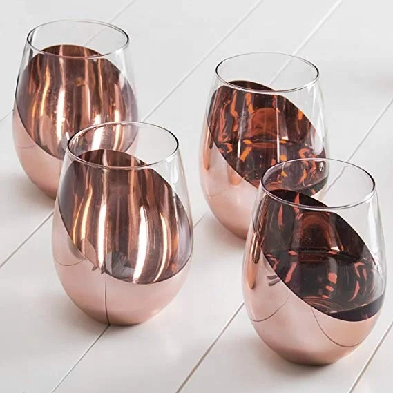 Modern Crystal Rose Gold Copper Stemless Wine Glass Tumbler