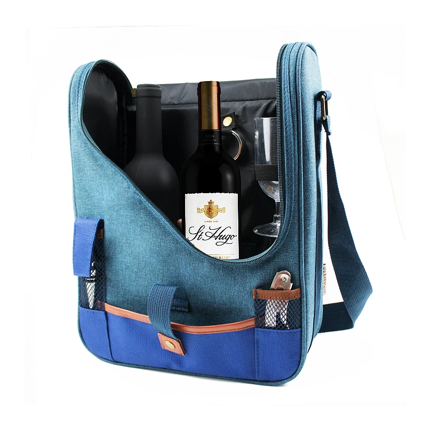 Portable Insulated Canvas Red Protector Bottle Bags Beach Travel Tote Cooler Wine Bag