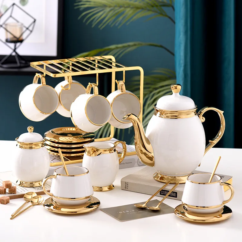 Arabic Ceramic Golden Tea Set with Teapot Milk Pot Sugar Jars