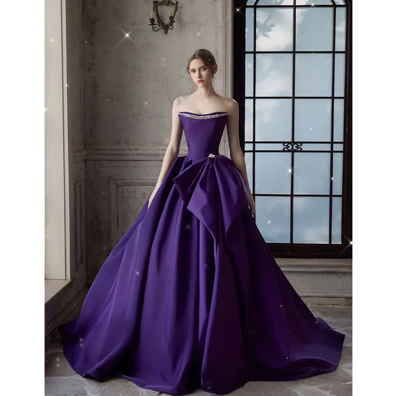 bright purple formal dress S3973l New Fashion Sequined Diamond Strapless Fairy-like Temperament Unique Design Banquet Evening Dress Linea_Moda